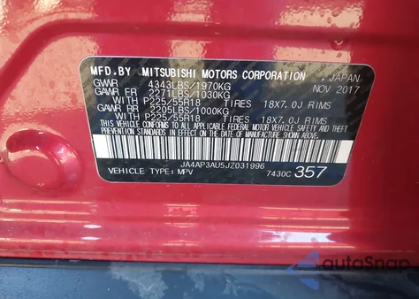 2018 Mitsubishi Outlander Sport 2.0 Es from USA, damaged, VIN JA4AP3AU5JZ031996